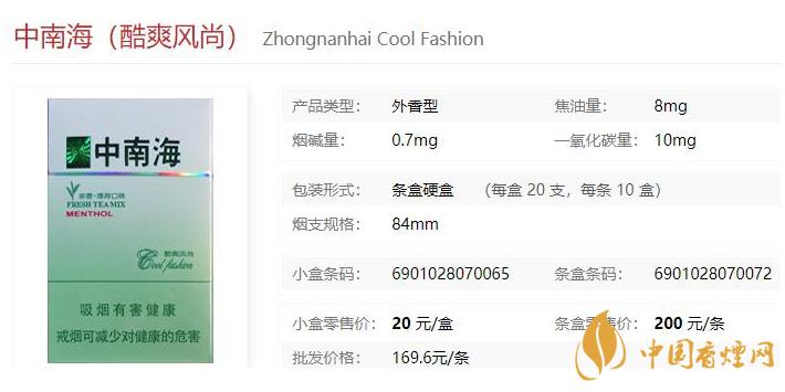 2021中南?？崴L(fēng)尚價(jià)格和圖片一覽 中南海酷爽風(fēng)尚多少錢(qián)一包